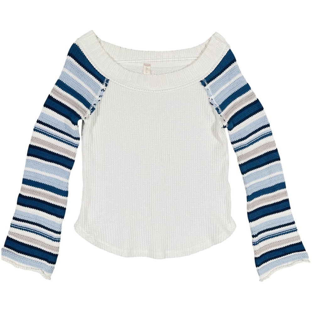 Altar'd State Top Women S Off Shoulder Thermal Striped Sleeve Cotton Blend Boho